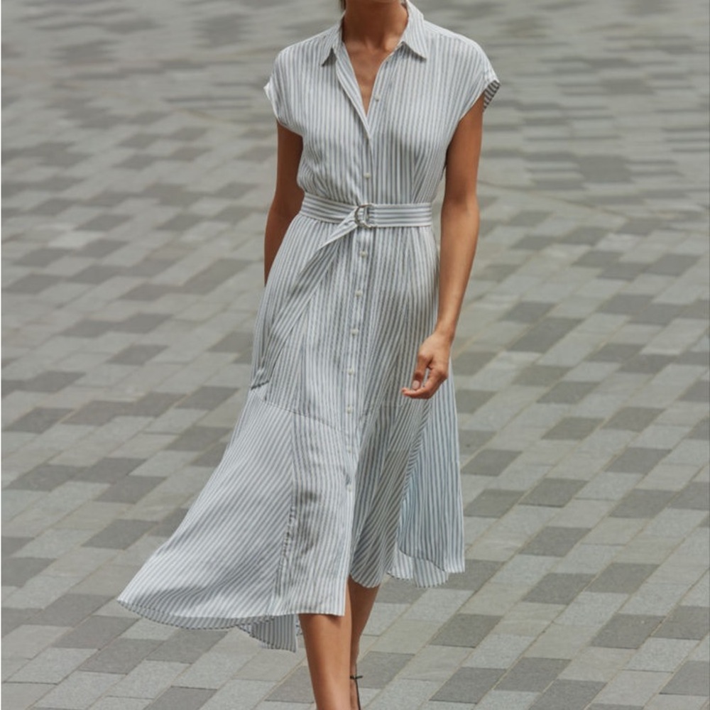 Club Monaco Striped Handkerchief Hem Shirt Dress - Picture 4 of 7